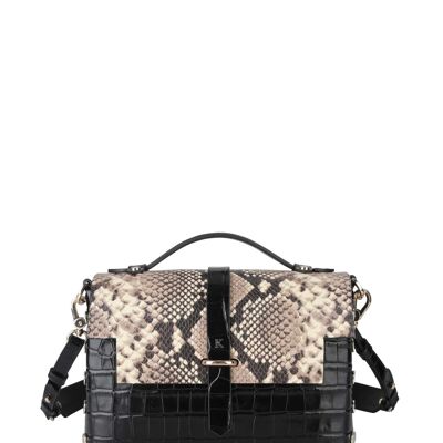 Sac TAC en cuir embossé croco et imprimé python L-NOIR/NATUREL