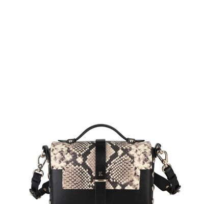 Sac TIC en cuir lisse et imprimé python M-NOIR/NATUREL