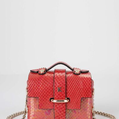 Mini-sac TINY en cuir imprimé python métalisé XXS-ROUGE