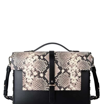 Sac TOE en cuir lisse et imprimé python XL-NOIR/NOIR