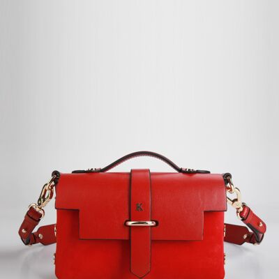 Sac TOY en cuir lisse et veau veloours S -CARMIN/ROUGE