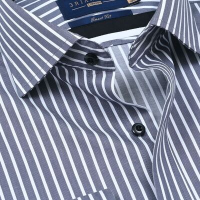 Camisa de algodón a rayas grises y blancas para hombre