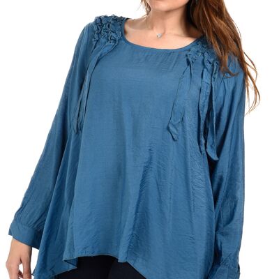 Blusa azul con flecos de talla grande (A139)