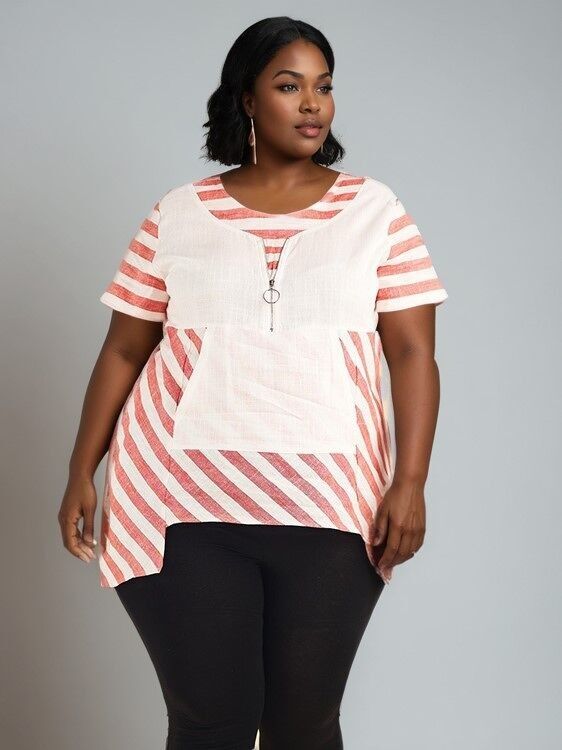 Tunique rose semi rayé grande taille (C6226)