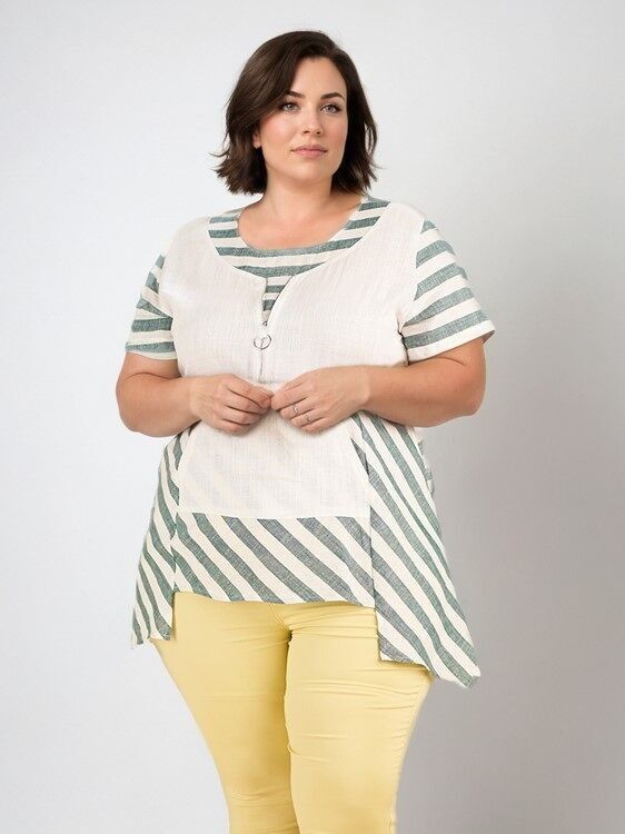 Tunique vert semi rayé grande taille (C6226)