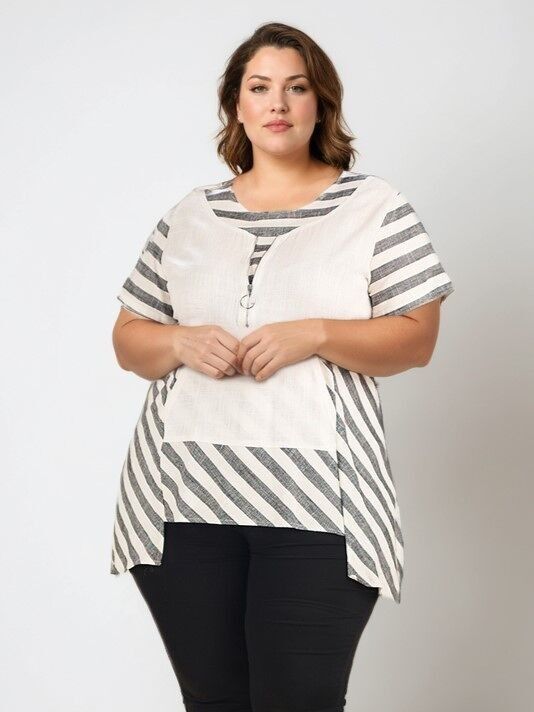 Tunique gris semi rayé grande taille (C6226)