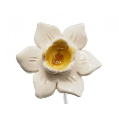 Daffodil flower ceramic white/yellow 4.5 cm