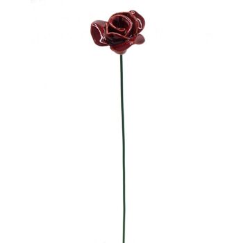 Rose fleur en céramique rouge 3,5 cm 3
