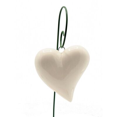 Heart ceramic with skewer white 6 cm