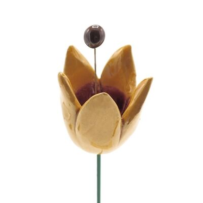 Fleur de tulipe en céramique jaune 3 cm