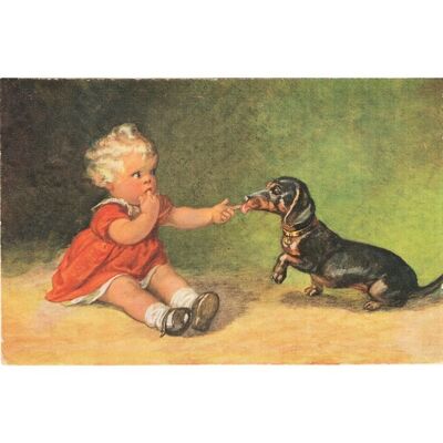 Postcard Girl with Dachshund