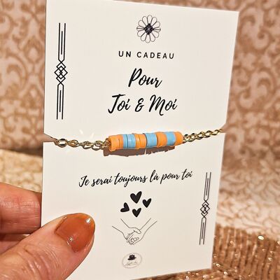 2 pulseras dobles de perlas Heishi, coral y turquesa, cadena de acero inoxidable dorado, regalo para el Día de la Madre.