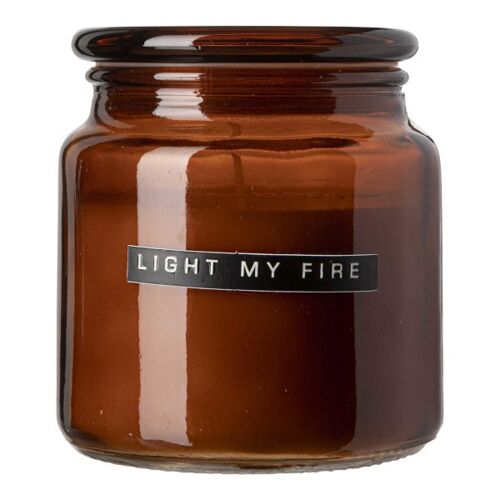 Large scented candle cedarwood brown glass 'light my fire'