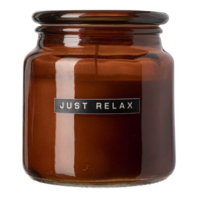 Große Duftkerze aus Zedernholz, braunes Glas „Just Relax“
