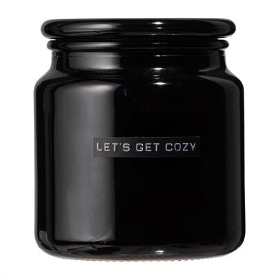 Große Duftkerze aus frischem Leinen, schwarzes Glas „Let's get cosy“