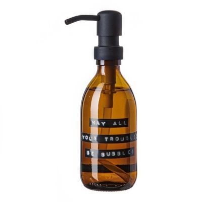 Hand soap bamboo brown glass black pump 250ml 'may all your troubles be bubbles'
