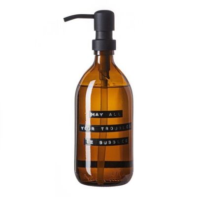 Hand soap bamboo brown glass black pump 500ml 'may all your troubles be bubbles'