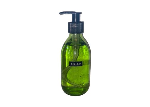Handzeep frisse linnen groen glas zwarte pvc pomp 250ml 'soap'