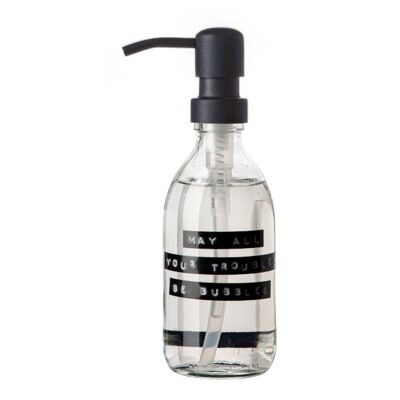 Hand soap fresh linen clear glass black pump 250ml 'may all your troubles be bubbles'