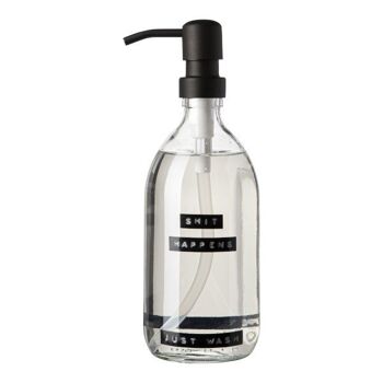 Savon pour les mains lin frais verre transparent pompe noire 500ml 'la merde arrive, il suffit de laver' 1