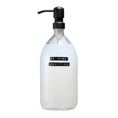Sanitiser clear glass black pump 1L 'be wise sanitize'