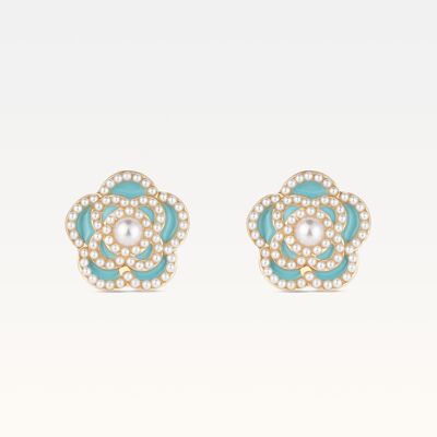 Boucles d'oreilles Camélia plaquées or Azur Breeze MB Côte d'Azur