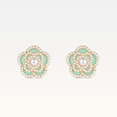 Boucles d'oreilles MB Côte d'Azur Plaqué Or Menthe Créme Camélia