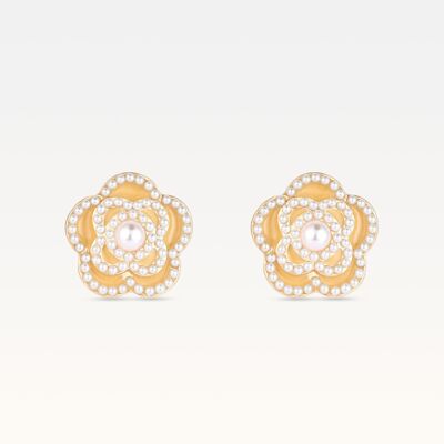 Orecchini Camélia color pesca e nude placcati oro MB Côte d'Azur