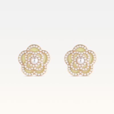 Pendientes Camélia amarillo pastel brillante bañados en oro MB Côte d'Azur