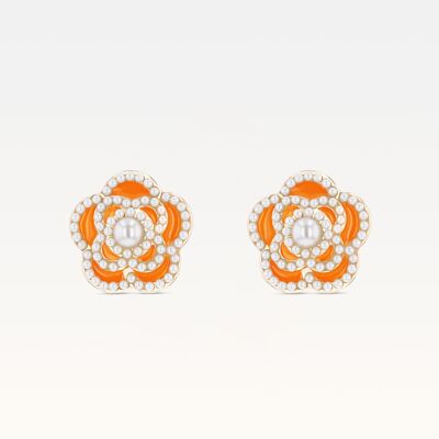 Pendientes Camélia de lujo vibrantes en color naranja bañados en oro MB Côte d'Azur