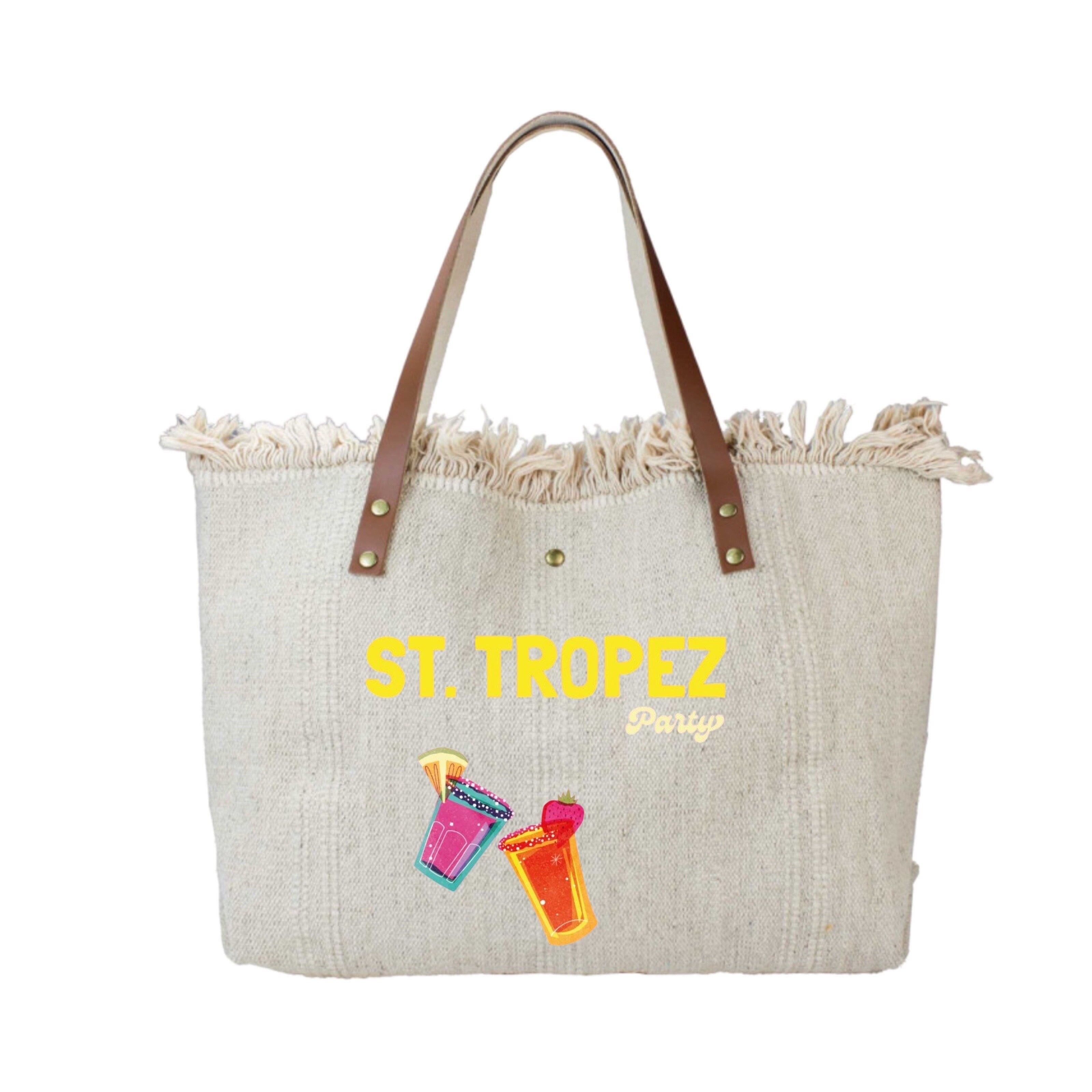 BORSA IN COTONE CON BORDI IN PELLE ST TROPEZ