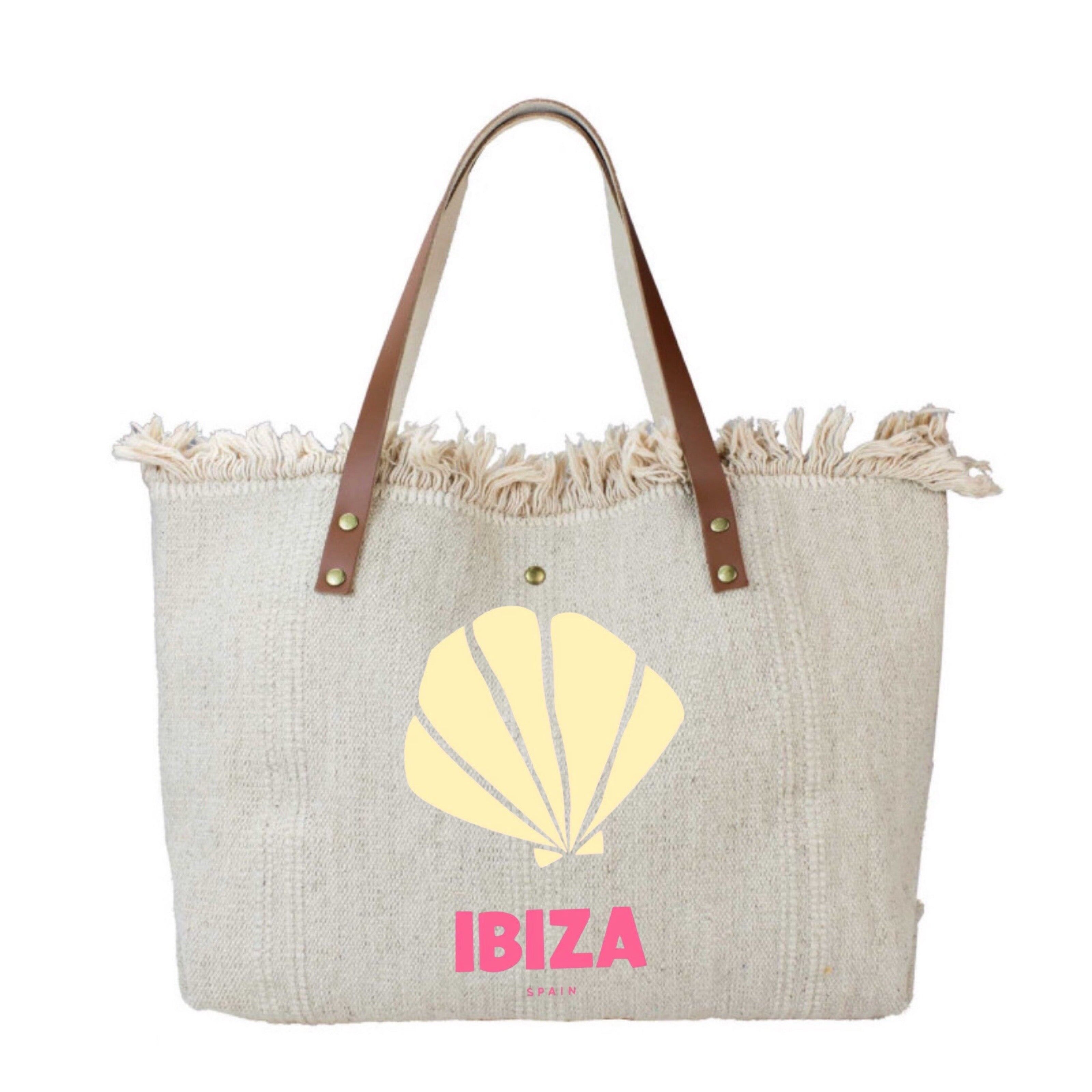 BORSA IBIZA IN COTONE CON BORDI IN PELLE