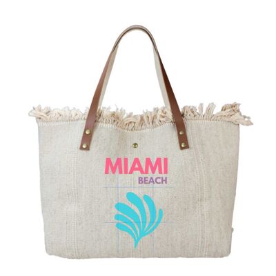 BORSA IN COTONE CON RIFINITURE IN PELLE MIAMI BEACH