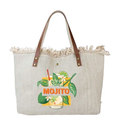 BORSA MORITO IN COTONE CON PROFILI IN PELLE
