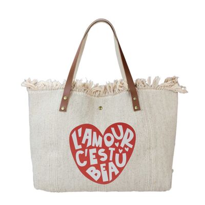 SAC COTTON GARNI CUIR AMOUR C'EST BEAU