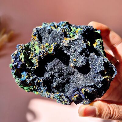 Pierre précieuse brute rare d'azurite-malachite XL Druzy n° 10, 360 g – Puissance naturelle étincelante
