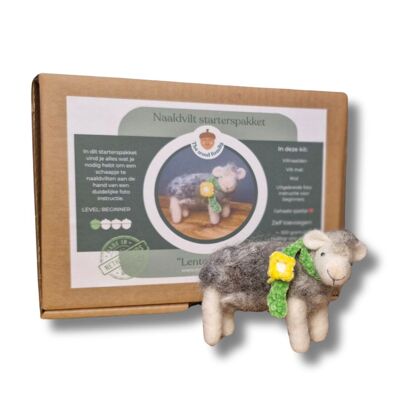 Kit de inicio de fieltro con aguja: oveja de primavera. Incluye lana e instrucciones.