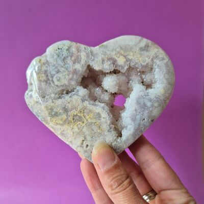 Piedra preciosa drusa de amatista rosa en forma de corazón n.° 2, 8-10 cm (amatista rosa)