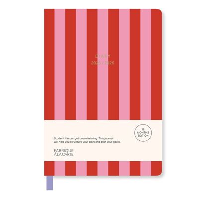 Agenda scolaire Fabrique 2025/2026 Rayures Rose 18 mois