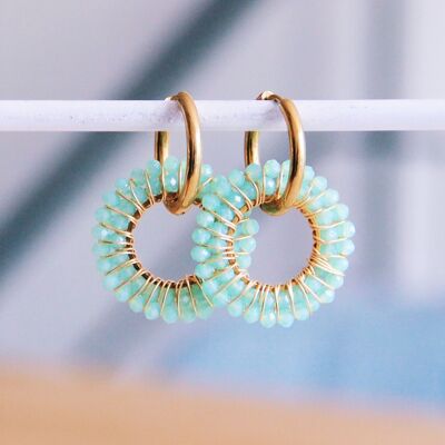 Boucle d'oreille avec pendentif rond à facettes – menthe
