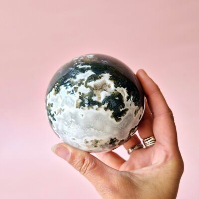 Sfera di pietra preziosa di cristallo, agata muschiata, sfera di druzy, 90 mm, 880 g