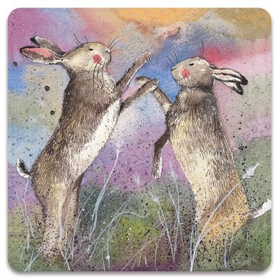 Boxing hares fridge magnet