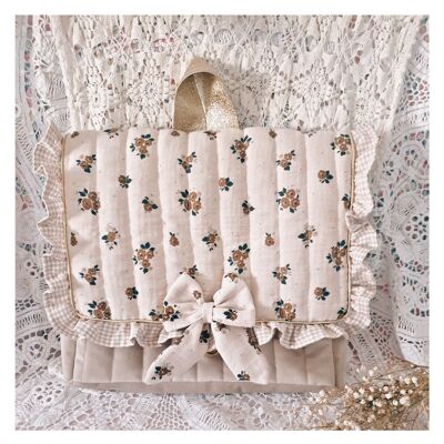 Zaino per la scuola materna con motivo a quadretti beige e fiori