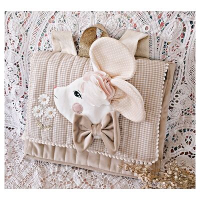 Mochila escolar beige con diseño de ratón