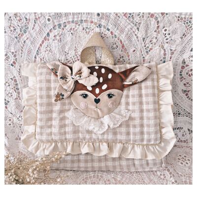 Beige gingham doe nursery school bag