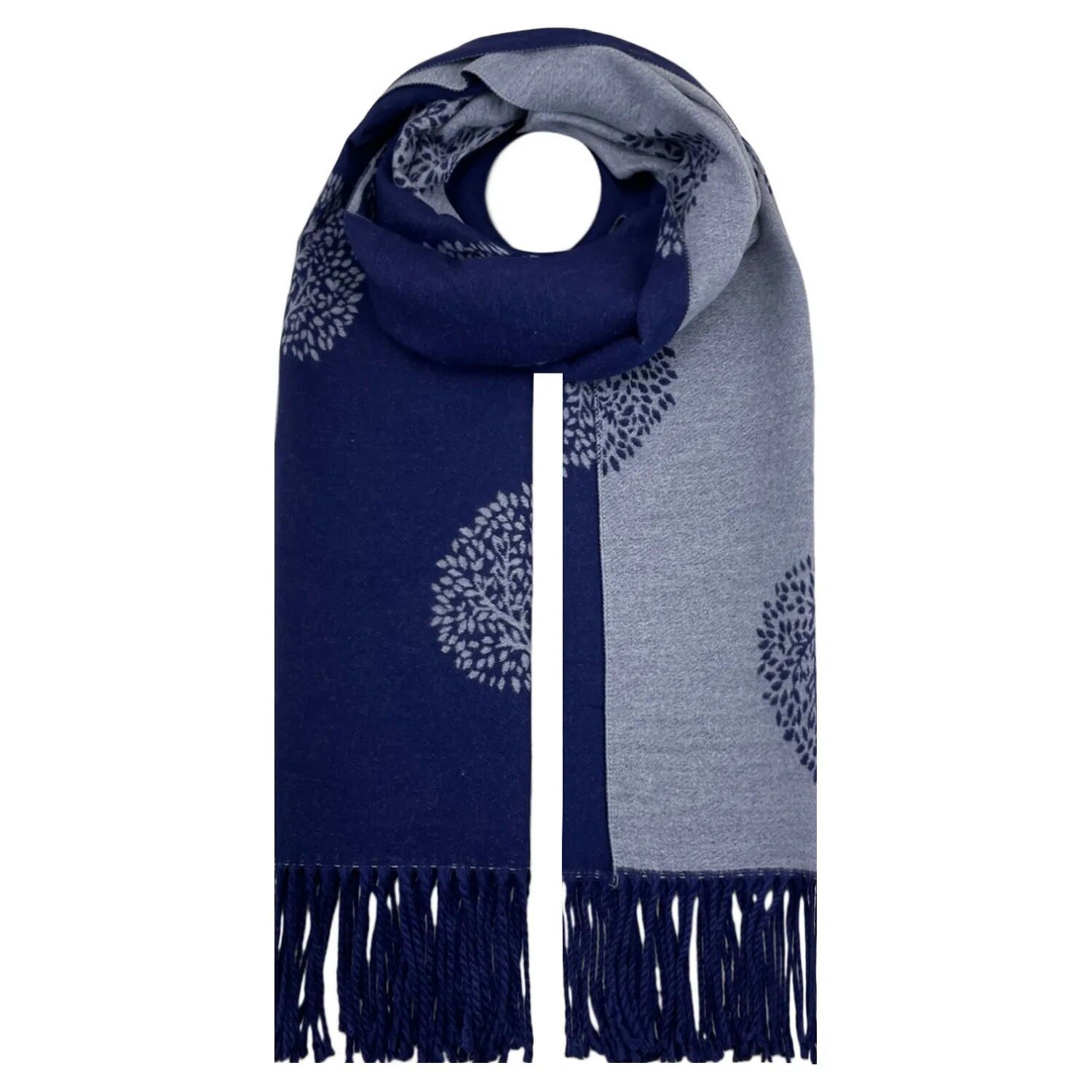 Bufanda con borlas de árbol azul marino
