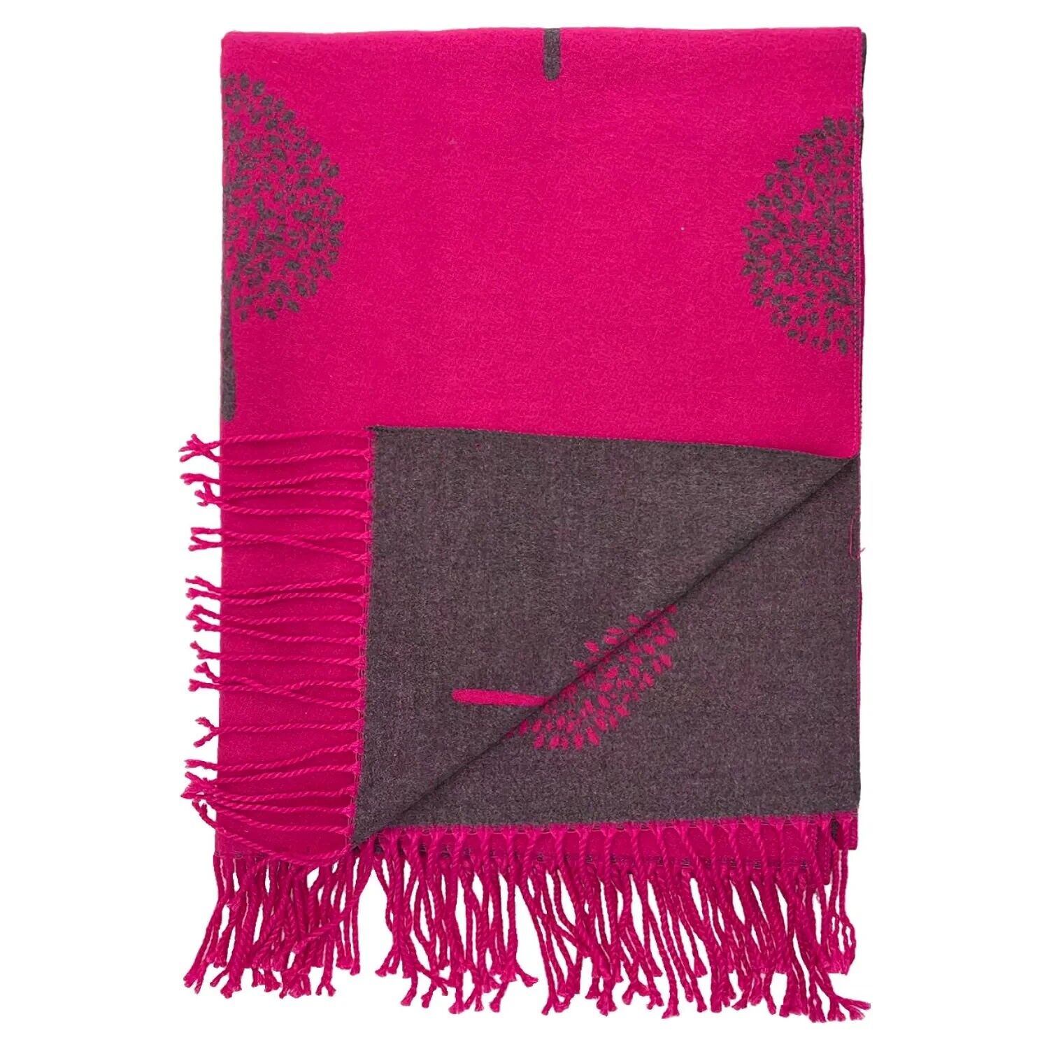 Bufanda con borlas de árbol fucsia