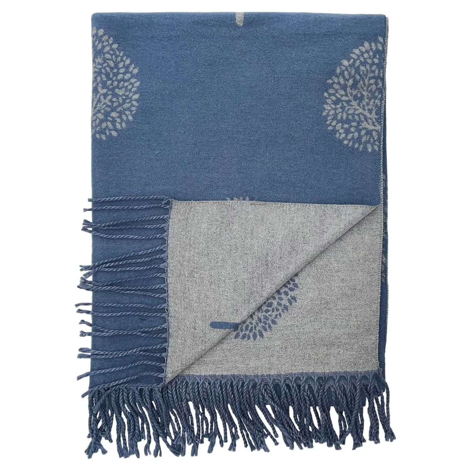 Bufanda con borlas de árbol azul