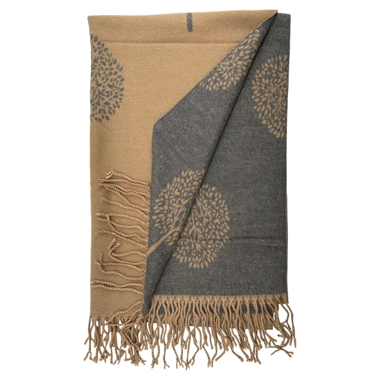 Bufanda con borlas de árbol color caqui