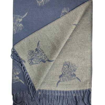 Sciarpa con mucca scozzese blu/grigio